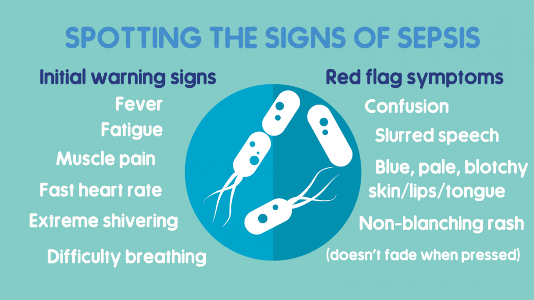 Infographic showing a list of the signs of Sepsis.
