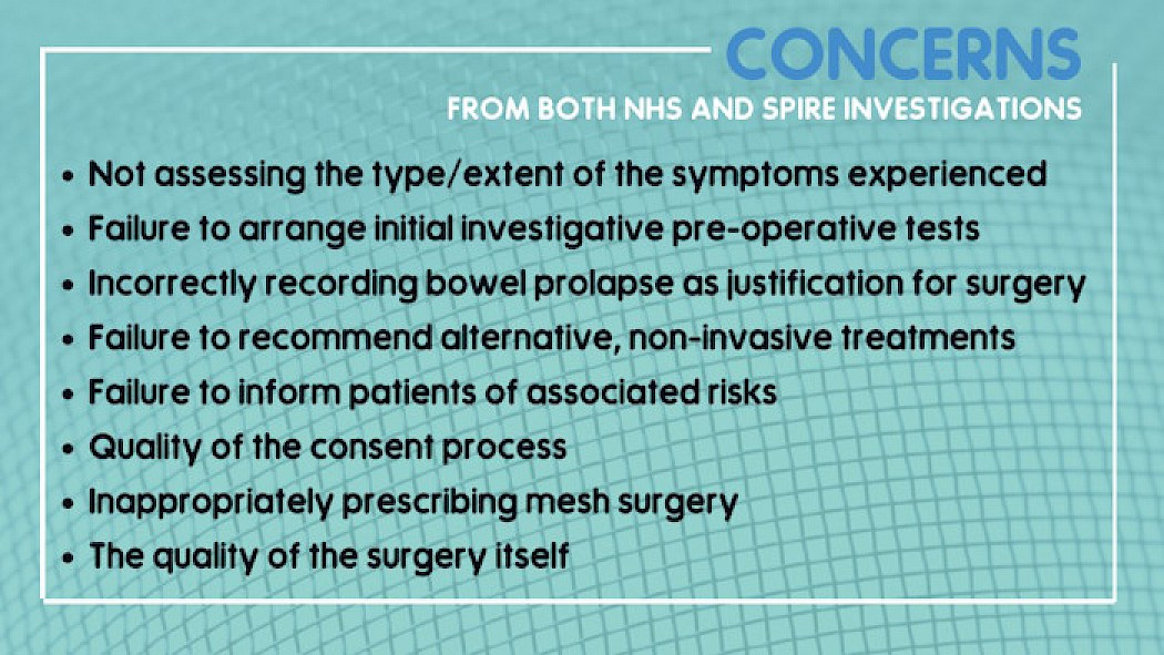 Infographic showing a list of concerns from the NHS about rectopexy procedures.