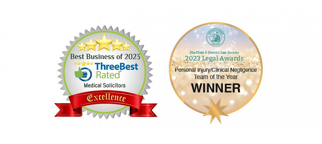 Best Business of 2023 and Certificate of Excellence Award. Awarded by ThreeBest Rated to Medical Solicitors Sheffield. Medical Negligence Team of the Year Award 2023. Awarded by Sheffield & District Law Society at 2023 Legal Awards.
