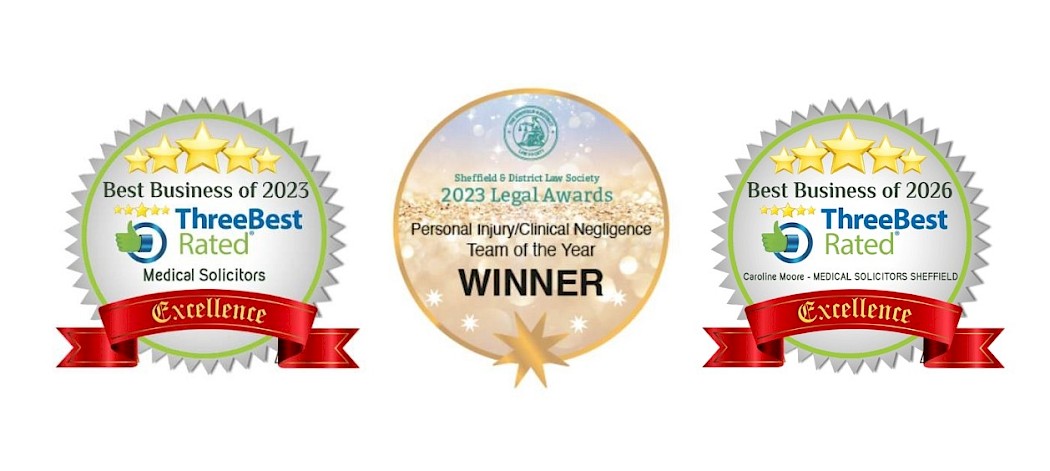 Best Business of 2023 and Certificate of Excellence Award. Awarded by ThreeBest Rated to Medical Solicitors Sheffield.