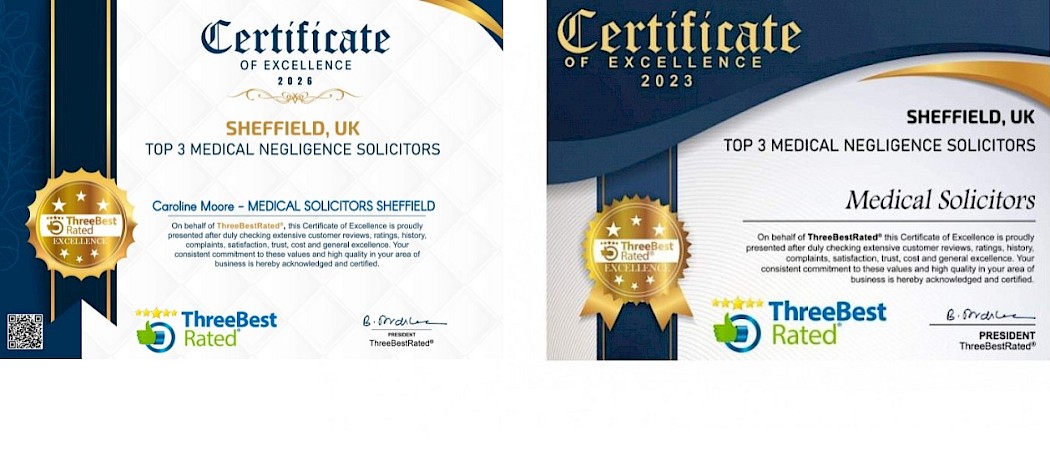 Medical Solicitors Sheffield Certificate of Excellence.